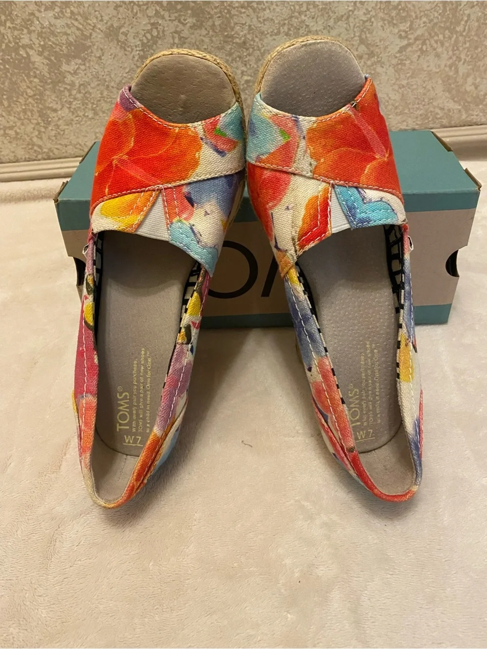 Toms Multicolor Floral Canvas Espadrille Wedges